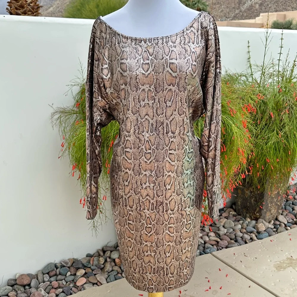 Eloquii Sequin Long Sleeve Snake Print Dress